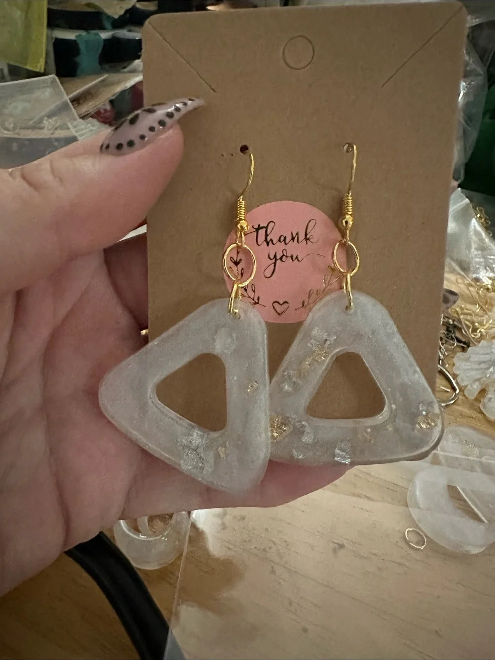 Handmade Sparkle Triangle Dangle Earrings - Gold Hardware - Unbranded
